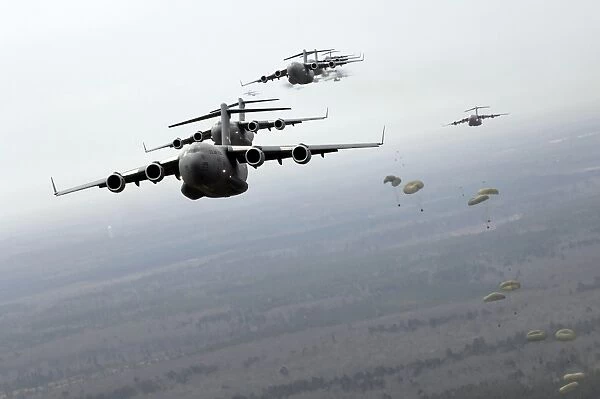C-17 Globemaster IIIs participate in a large formation exercise