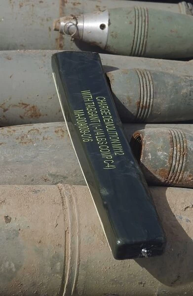 A C-4 explosive placed on a 100 millimeter armor piercing round