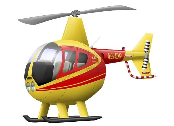 Cartoon illustration of a Robinson R44 Raven helicopter