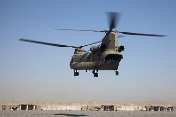 A CH-47 Chinook helicopter prepare to land
