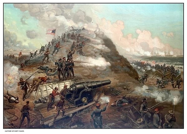 Civil War print depicting the Union Armys capture of Fort Fisher