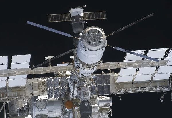 Close-up view of the aft section of the International Space Station