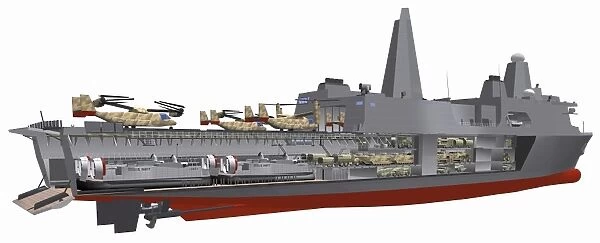Cutaway illustration of the U. S. Navys San Antonio class amphibious transport dock ship