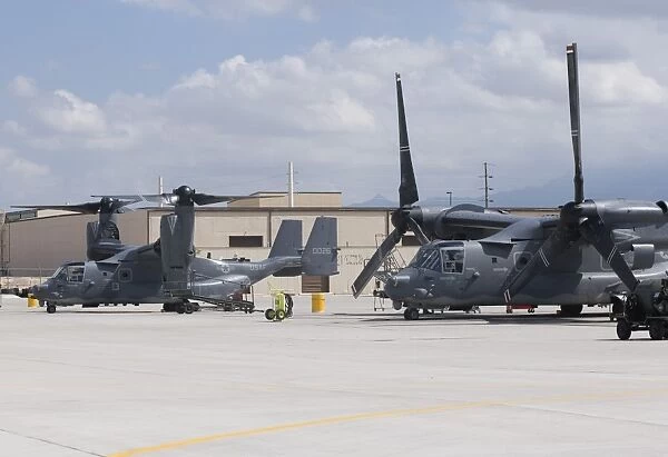 Two CV-22 Osprey aircraft on the ramp at Kirtland Air Force Base