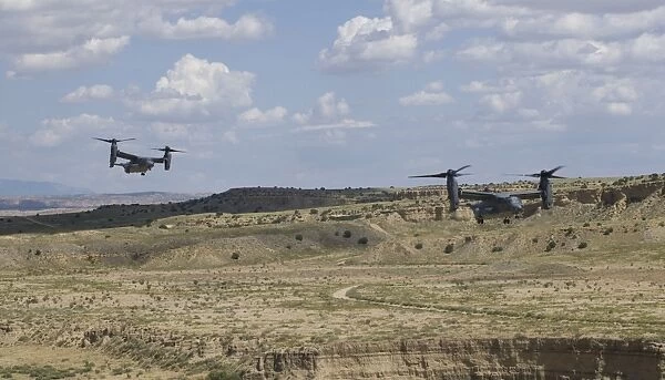 A CV-22 Osprey prepares to land during a training mission