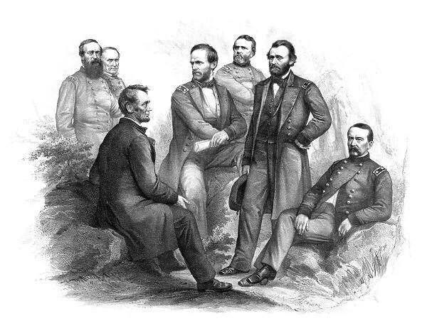 Digitally restored Civil War artwork of Abraham Lincoln and his commanders