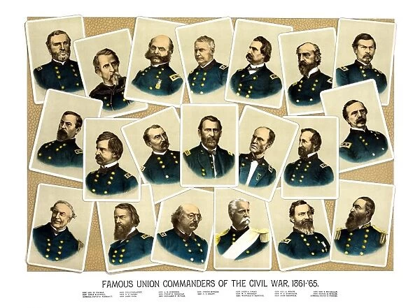 Digitally restored Civil War print featuring Famous Union Commanders