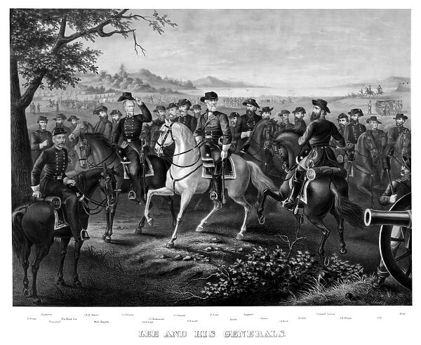 Digitally restored Civil War print of General Lee and other Confederate Generals