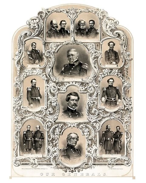 Digitally restored early Civil War print from 1862 featuring the primary Union Generals