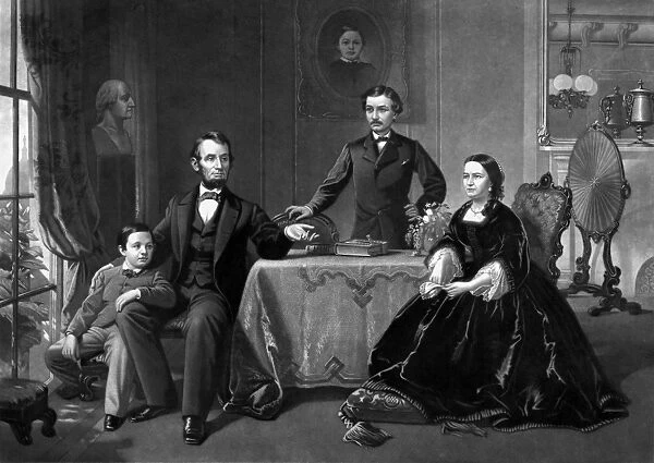 Digitally restored vintage print of President Abraham Lincoln and his family