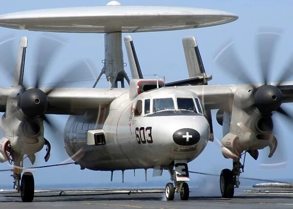 An E-2C Hawkeye conducts an arrested landing