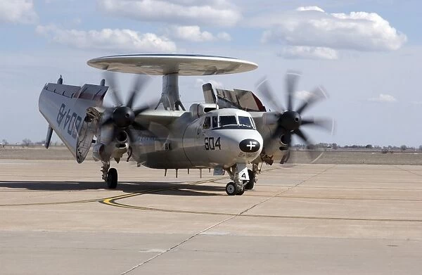 An E-2C Hawkeye on the runway at Cannon Air Force Base