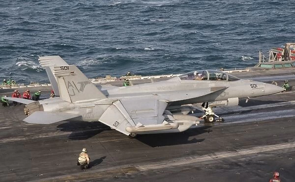 An EA-18G Growler is ready for a mission aboard USS George H. W. Bush