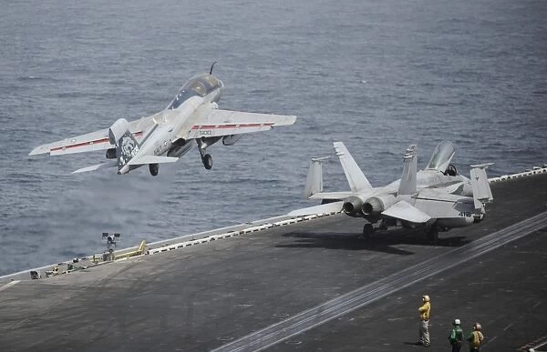 An EA-6B Prowler launches from the aircraft carrier USS Nimitz