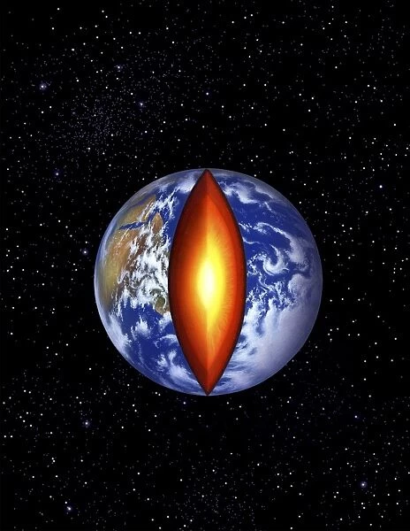 The Earth with the center cutaway to reveal its core