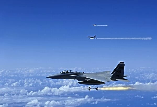 F-15 Eagle aircraft fire AIM-7 Sparrow missiles
