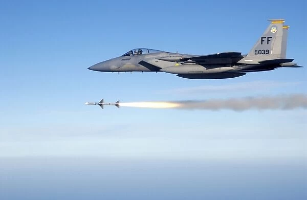 An F-15 Eagle fires an AIM-7 Sparrow medium range air-to-air missile