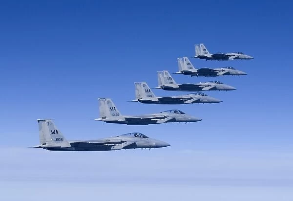 Six F-15 Eagles fly in formation
