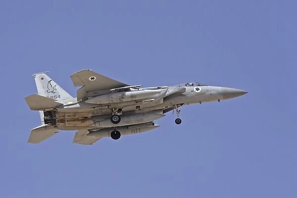 An F-15A Baz of the Israeli Air Force during landing procedure