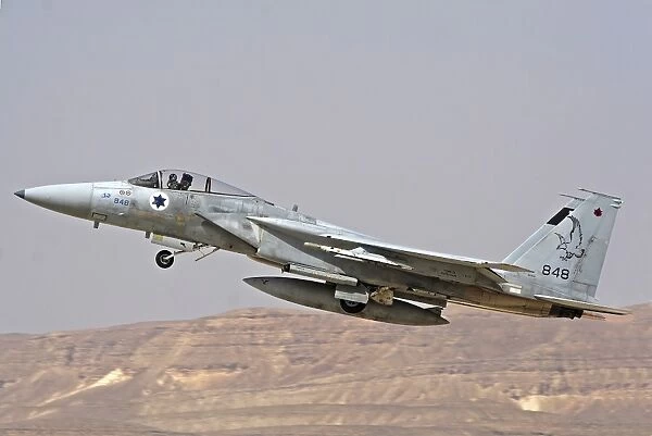 An F-15C Baz of the Israeli Air Force takes off from Ovda Air Force Base