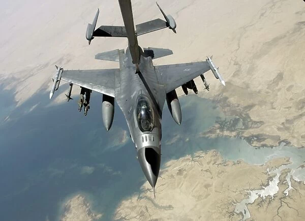 An F-16 Fighting Falcon refuels from a KC-10 Extender