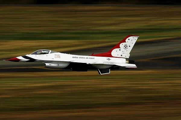 An F-16 Thunderbird of the U. S. Air Force flying at high speed
