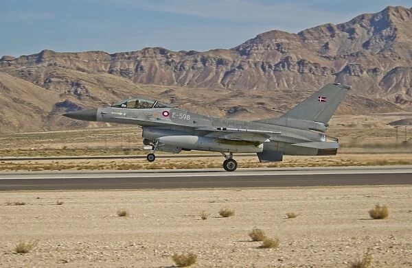 An F-16A Fighting Falcon of the Royal Danish Air Force taking off