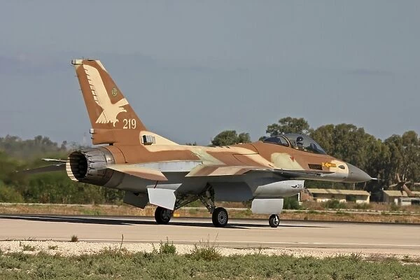 An F-16A Netz of the Israeli Air Force on the runway