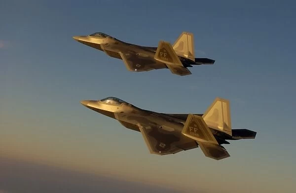 F-22A Raptors fly over Langley Air Force Base, Virginia