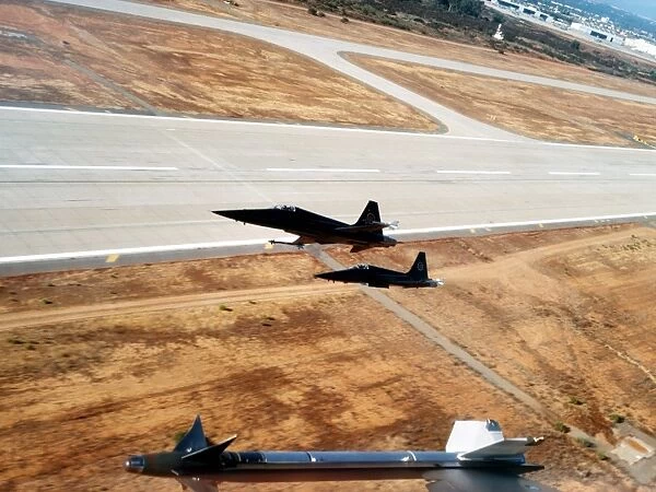 Two F-5E Tiger II fighter aircraft seconds after takeoff