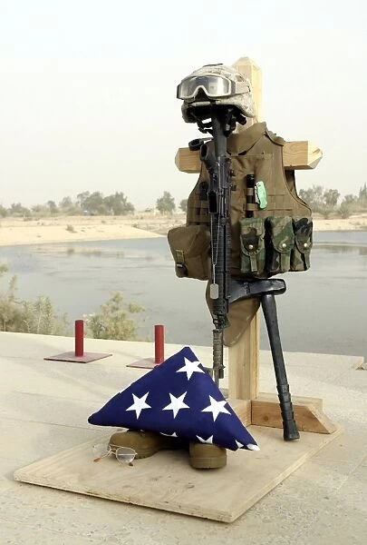 A fallen soldiers gear display