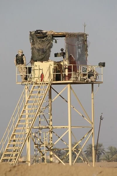 Guard tower manned by Georgian soldiers at Camp Warhorse