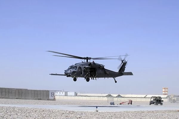 An HH-60G Pave Hawk taking off from Camp Bastion, Afghanistan