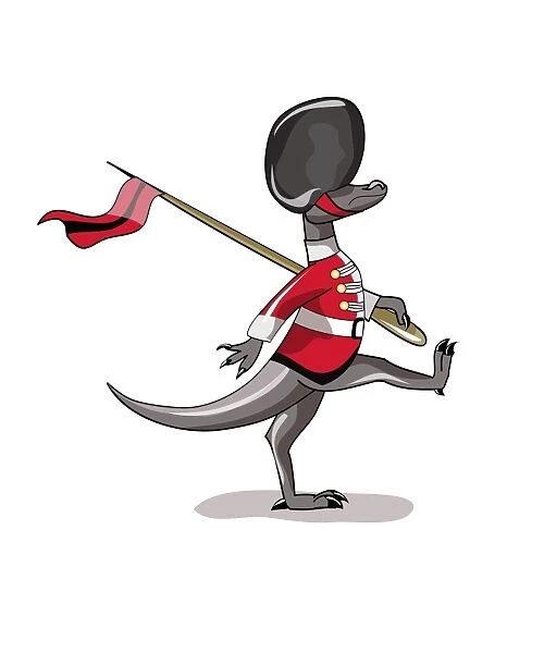 Illustration of a Raptor dressed as a British guard