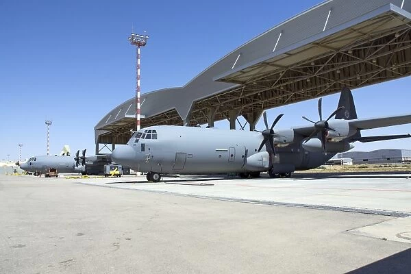 Israeli Air Force C-130J Shimshon aircraft parked at Nevatim Airbase