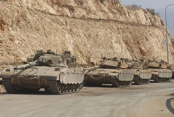 Israeli Defense Force Merkava Mark III-D battle tanks en route to Lebanon