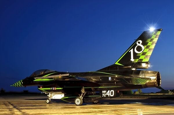 An Italian Air Force F-16ADF in a custom paint scheme