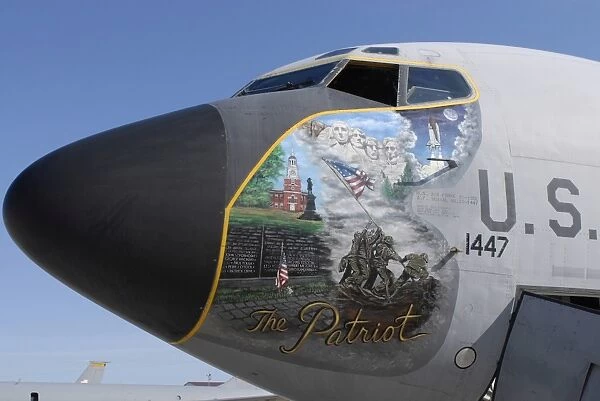 A KC-135 Stratotankerdisplaying patriotic nose art