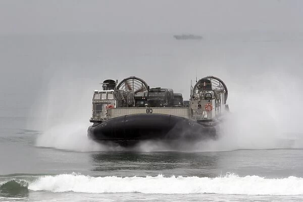 A landing craft air cushion comes ashore at U. S. Marine Corps Base Camp Pendleton