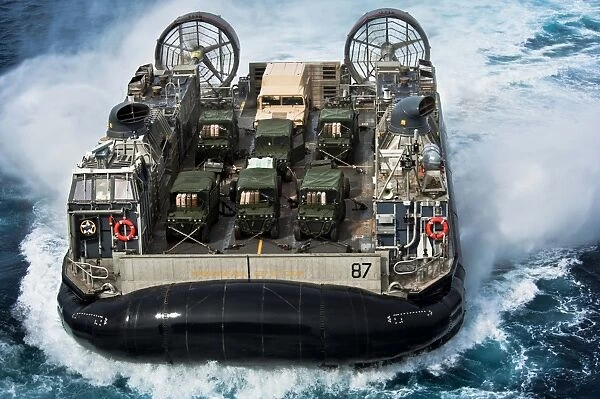 A landing craft air cushion transits the Atlantic Ocean