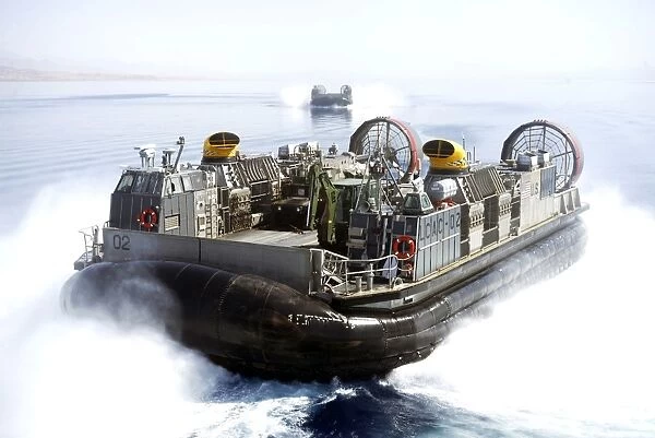Landing craft air cushions conduct operations in the Gulf of Aqaba