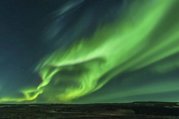 A large aurora borealis display in Iceland