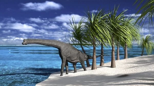 Large Brachiosaurus on the shoreline