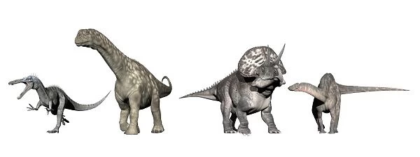Left to Right: Suchomimus, Argentinosaurus, Zuniceratops, Dicraeosaurus