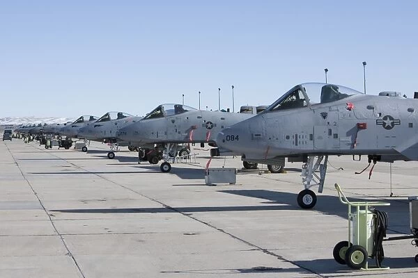 A line up of A-10 Thunderbolt aircraft