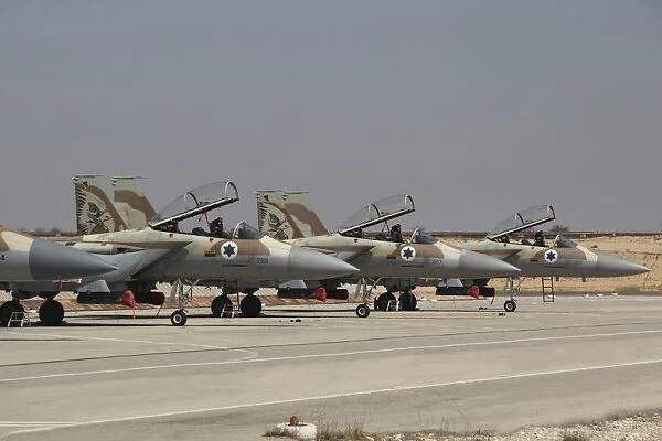 A line of F-15I Ra am of the Israeli Air Force at Hatzerim Air Force Base