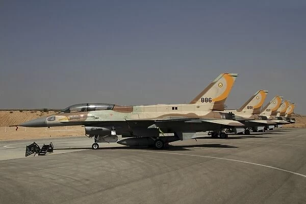 A line of F-16I Sufa of the Israeli Air Force at Hatzerim Air Force Base