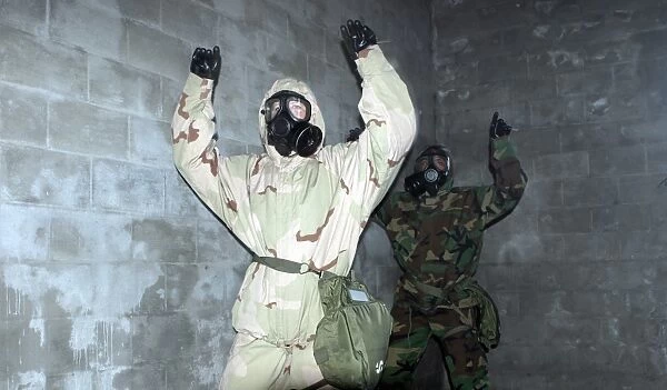 Marines perform side straddle hops in the gas chamber