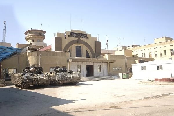 MCV-80 Warrior vehicles parked outside headquarters in Iraq