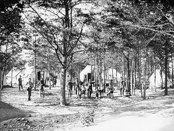 Military camp set up in the woods during the American Civil War